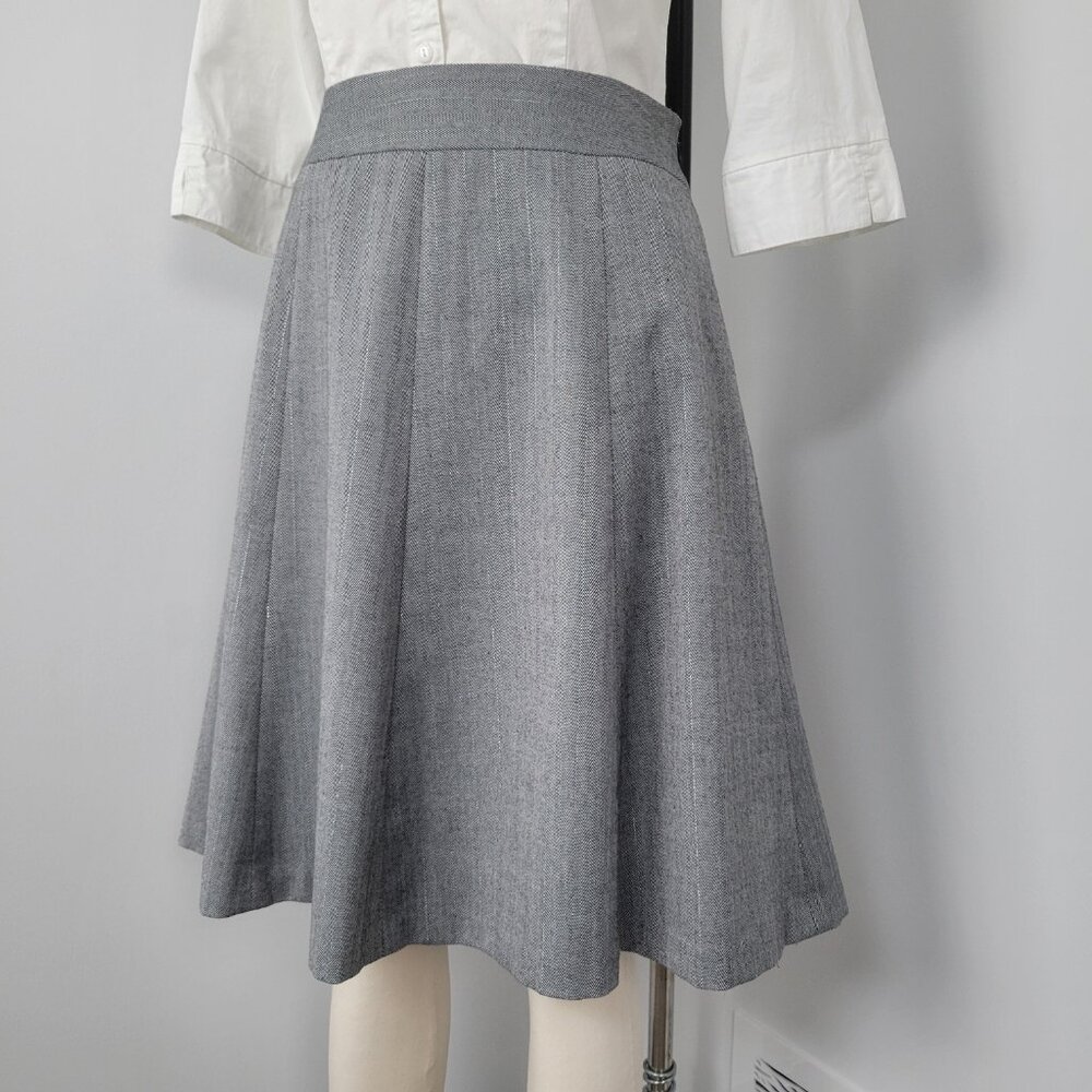 Vintage Y2K Gray Herringbone Circle Skirt Office Academia
